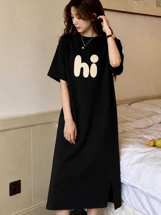 Ayollar uchun oversize futbolka ko‘ylak yozgi, printli, midi keng fason, to‘g‘ri bichimli