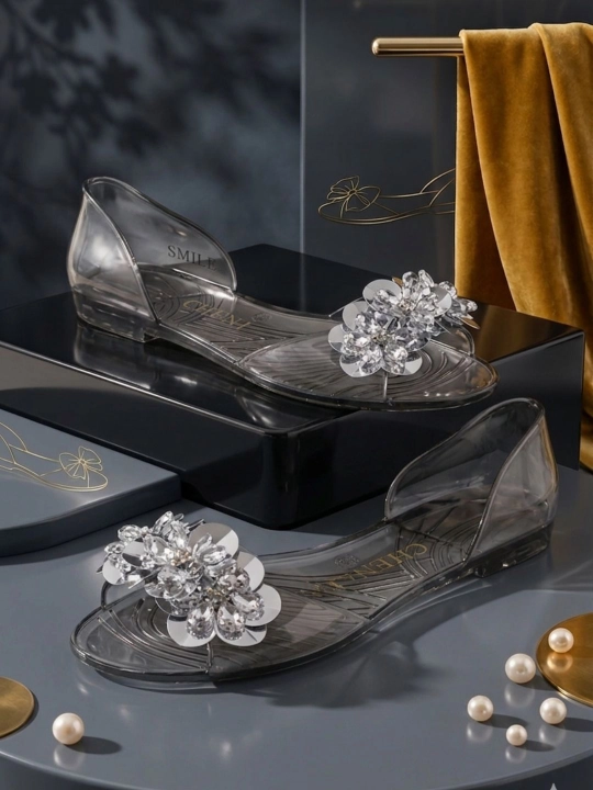 Женские прозрачные балетки с бантом летние силиконовые сандалии, jelly shoes пляжная обувь