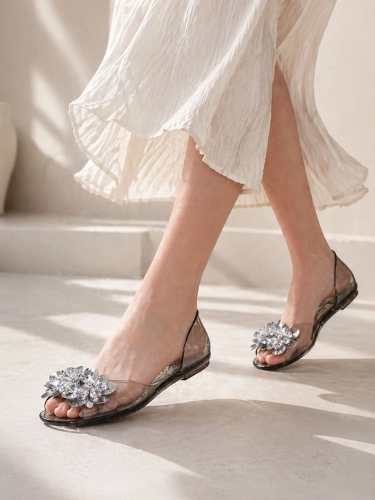 Женские прозрачные балетки с бантом летние силиконовые сандалии, jelly shoes пляжная обувь