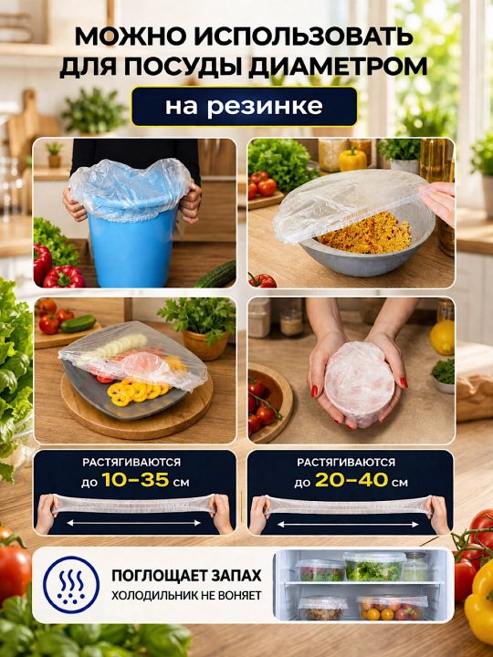 Пакет крышка на резинке 100 шт, универсальные защитные крышки для посуды