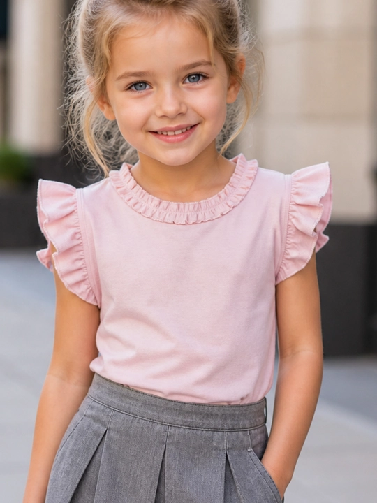 Футболка для девочки, стрейч хлопок, Турция, 3-8 лет, рост 98-128 см - 