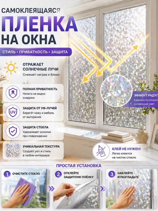 Самоклеящаяся пленка на окна, защита от солнца, УФ пленка, приватность стекла