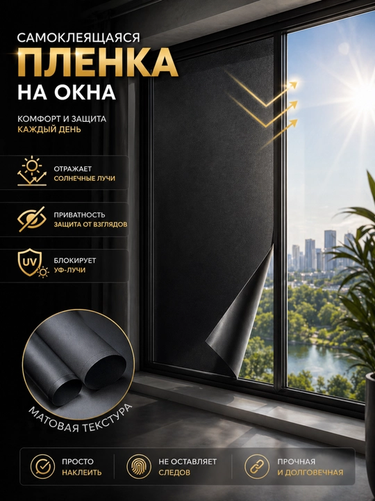 Самоклеящаяся пленка на окна, защита от солнца, УФ пленка, приватность стекла