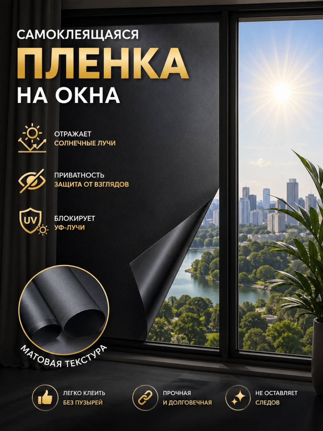 Самоклеящаяся пленка на окна, защита от солнца, УФ пленка, приватность стекла