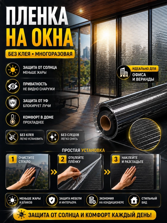 Самоклеящаяся пленка на окна, защита от солнца, УФ пленка, приватность стекла