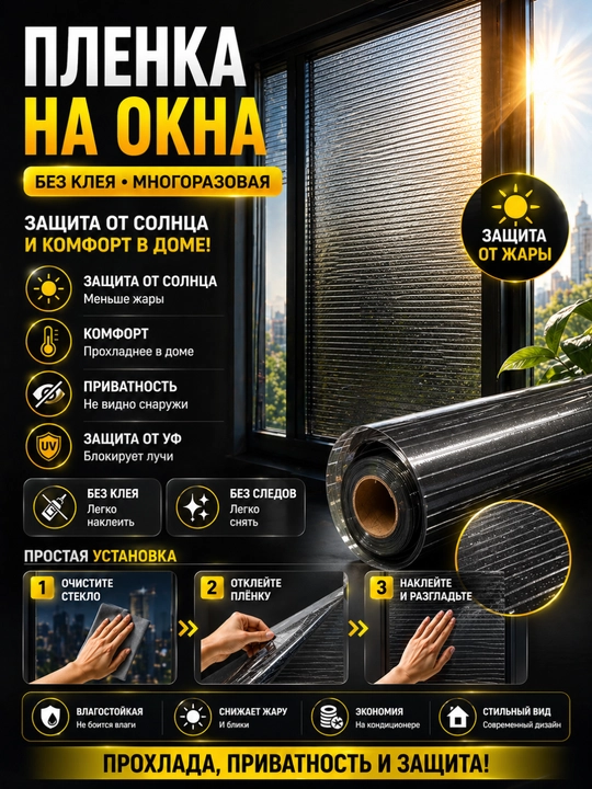 Самоклеящаяся пленка на окна, защита от солнца, УФ пленка, приватность стекла