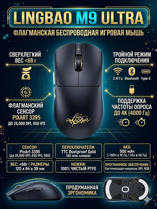 Lingbao M9 Ultra simsiz o‘yin sichqonchasi - 