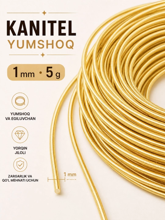 Kashtachilik, taqinchoqlar uchun dekorativ kanitel 1 mm, 5 g, yumshoq, qattiq, trunsal - 