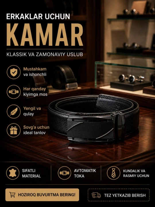 Erkaklar uchun Classic Charm kamar – sifatli charm belbog‘, klassik uslub - 