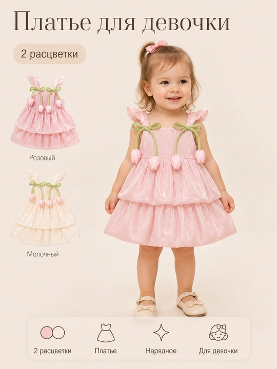 Нарядное платье для девочки, нежный дизайн - 