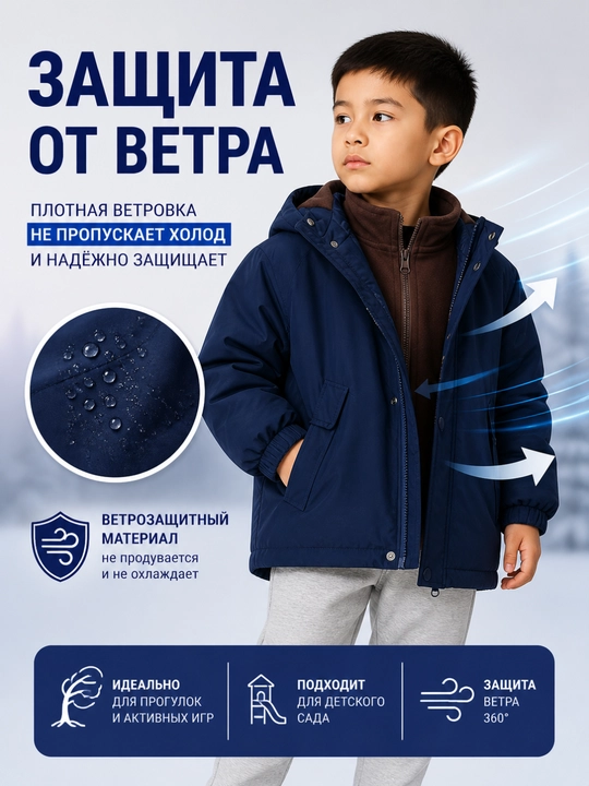 Куртка детская 2в1 ветровка с флисом утепленная демисезон 90-150