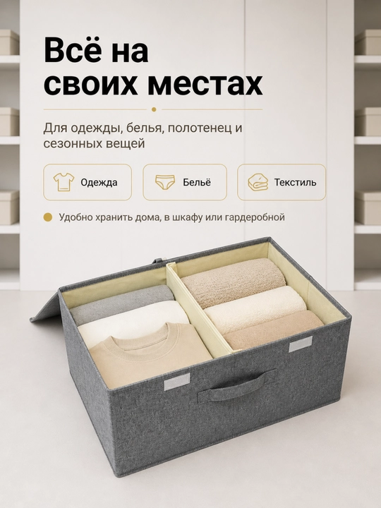 Органайзер для хранения одежды FORRIS HOME, кофр для белья с крышкой, набор 13+37 л