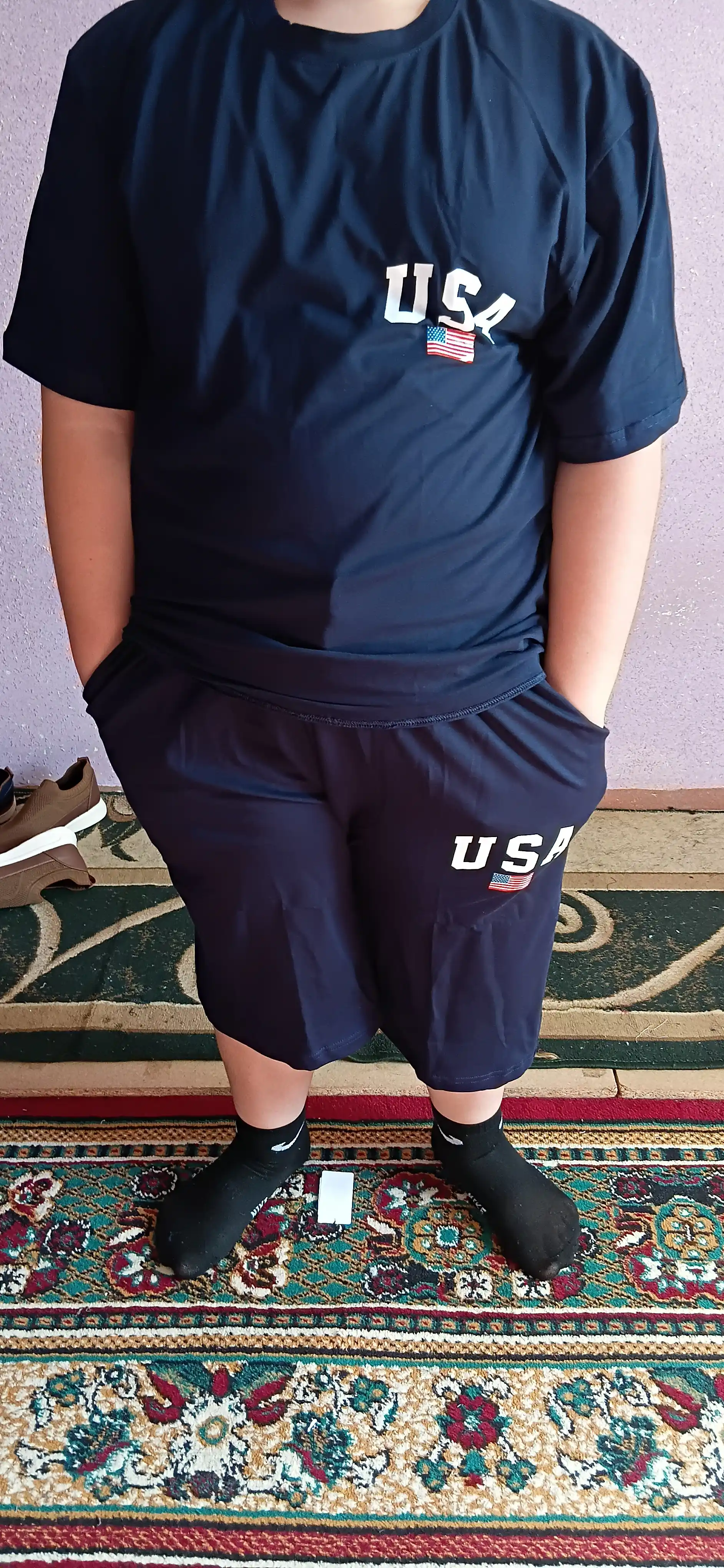 Erkaklar sport kostyumi futbolka + shortik, AQSH bosma, yozgi to‘plam