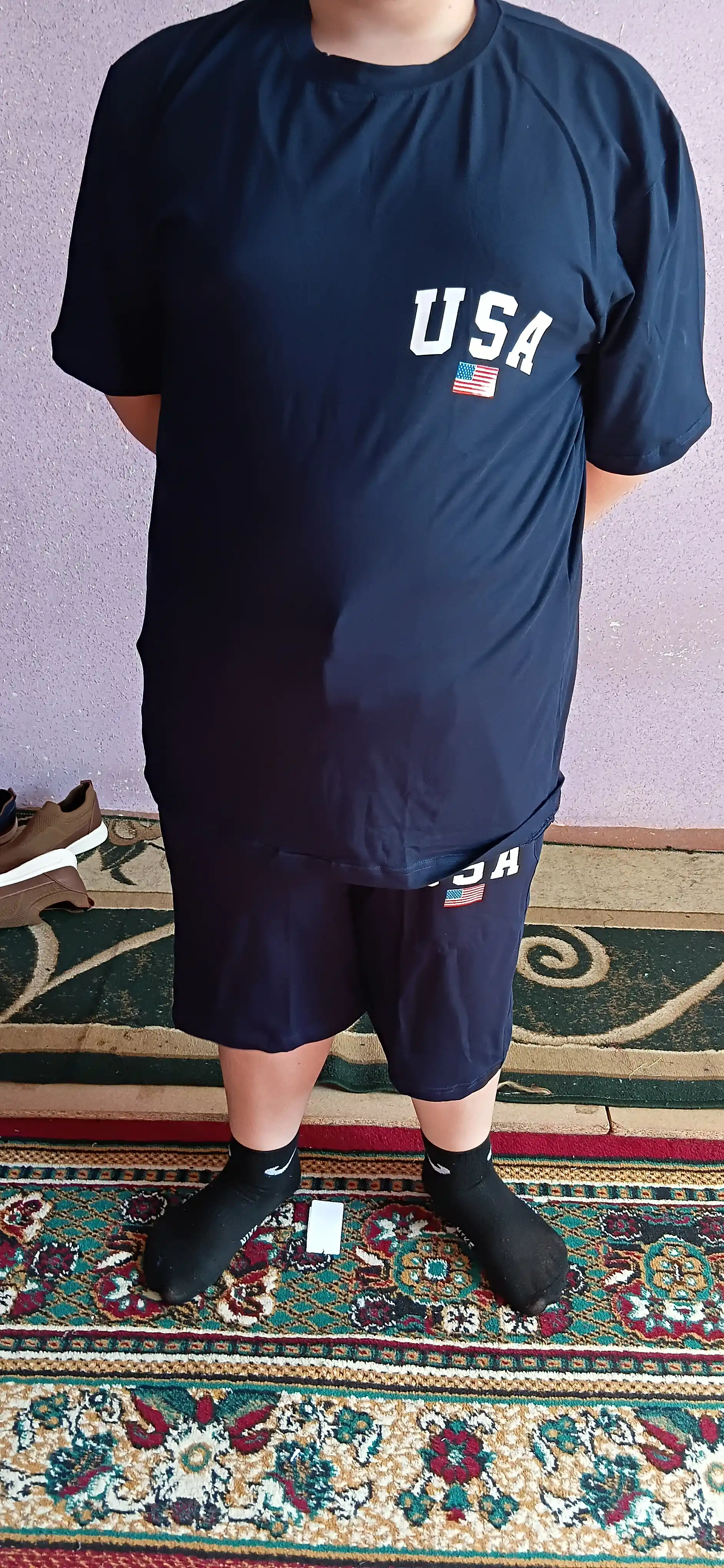 Erkaklar sport kostyumi futbolka + shortik, AQSH bosma, yozgi to‘plam
