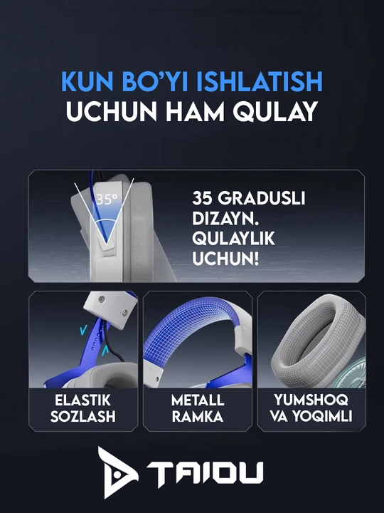 O‘yin quloqchinlari Taidu THS310PRO , USB kabel bilan