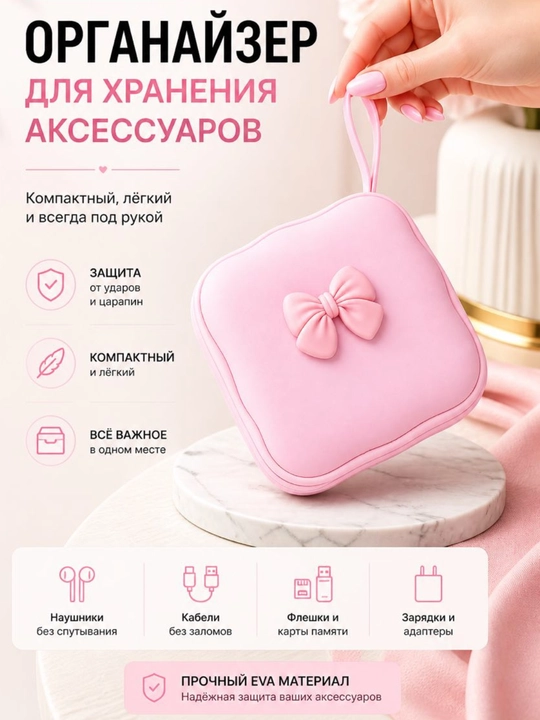 Органайзер-чехол для наушников и кабелей, силиконовый кейс для аксессуаров EVA - 