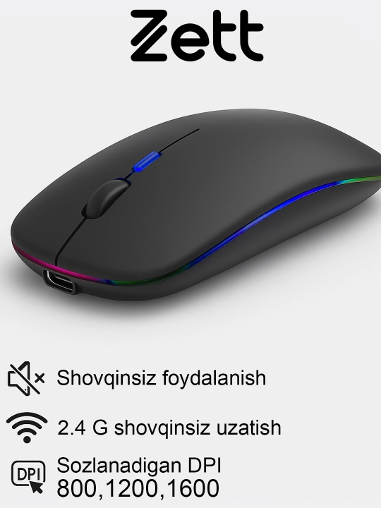 Zett simsiz kompyuter sichqonchasi, Bluetooth va USB-C bilan