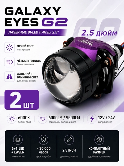 BiLED Galaxy Eyes G2 LED лазерные фары 2.5 дюйм, линзованные автомобильные фары билэд — АВТОХАБ-GALAXY-БЕЛЫЙ