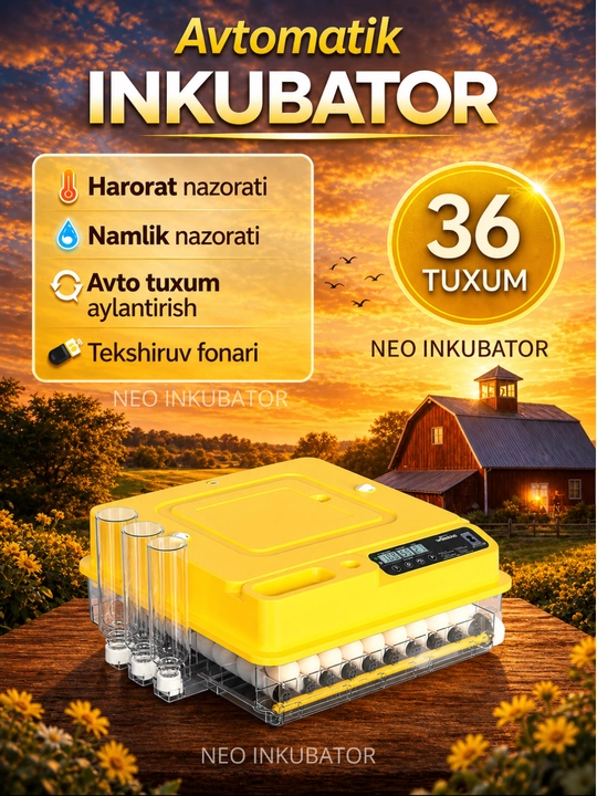 Инкубатор для яиц на 36/72/144/216/288, работает от 12В и 220В - 