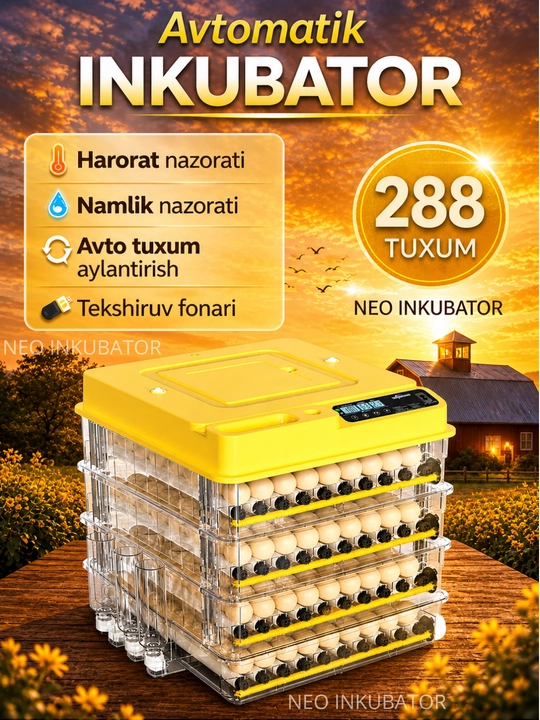 Инкубатор для яиц на 36/72/144/216/288, работает от 12В и 220В - 