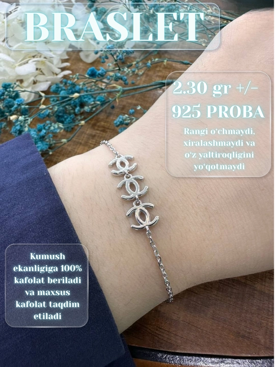 925 probali kumush bilaguzuk, nozik bilak zanjiri, ayollar uchun bayram sovg‘asi - 