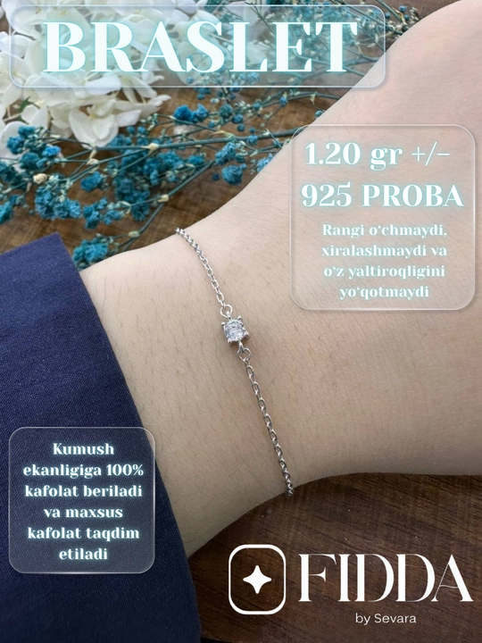 925 probali kumush bilaguzuk, nozik bilak zanjiri, ayollar uchun bayram sovg‘asi - 