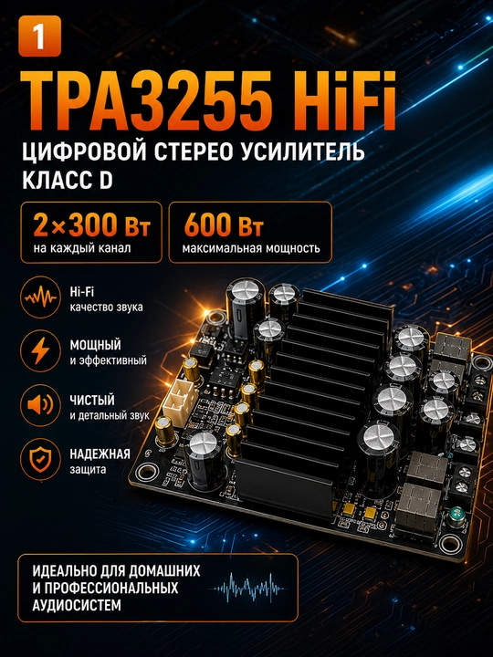 TPA3255 2x300 Vt audio kuchaytirgich moduli 48V - 