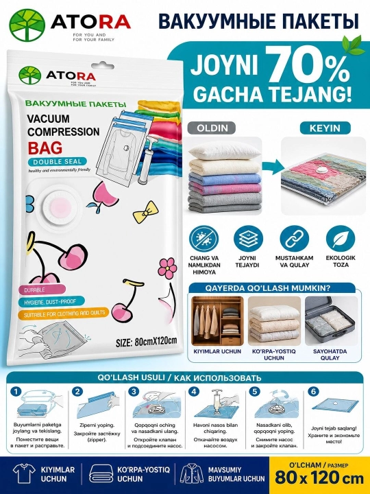 Vakumli paket kiyimlarni saqlash uchun