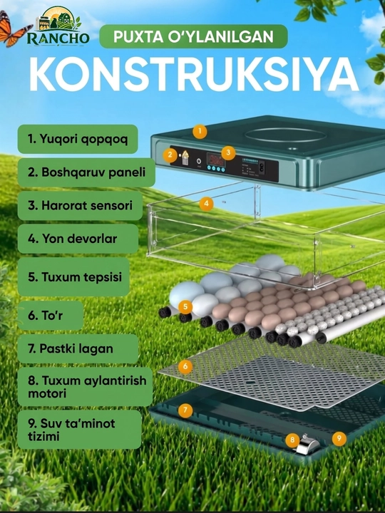 Инкубатор для яиц, автоматический, цифровой дисплей, с переворотом