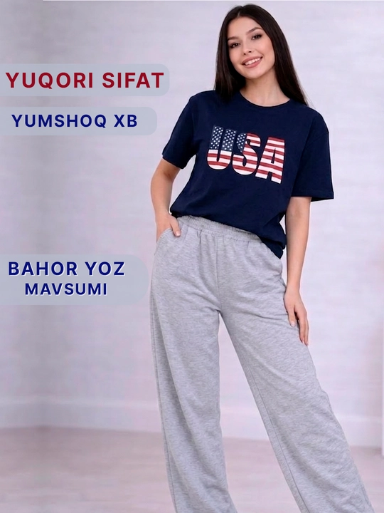 Ayollar uchun oversize ikki qismli sport kostyum USA print, qulay casual to'plam, 46-54