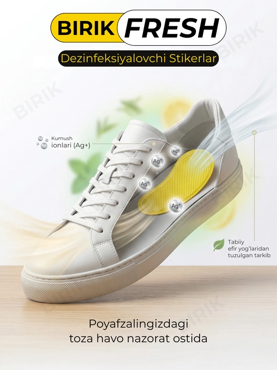 BIRIK FRESH - Ag+ va tabiiy efir moylari qo‘shilgan antibakterial stiker, 10 dona