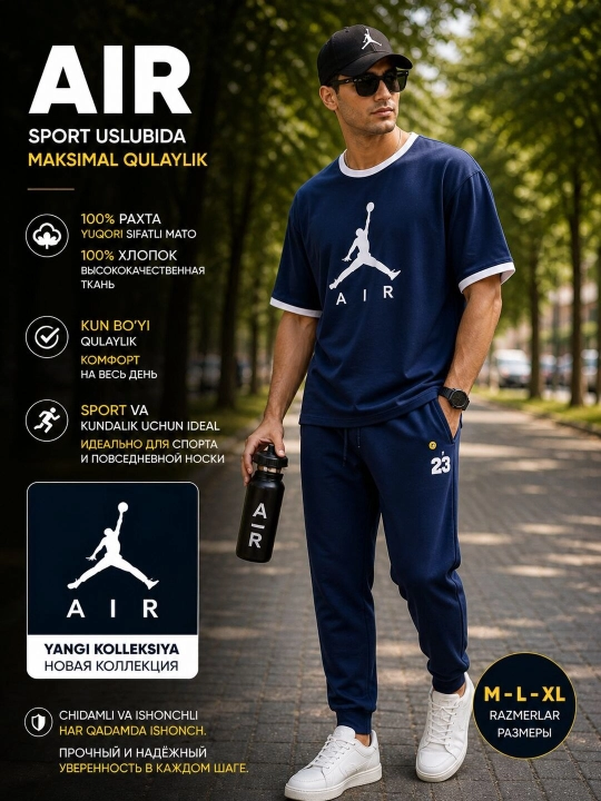 Erkaklar sport kostyumi, futbolka va shim, havo uslubi