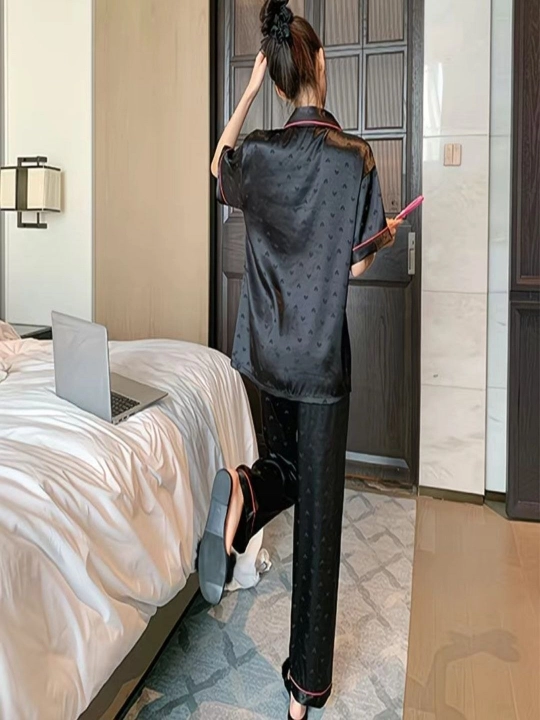 Pijama ayollar uchun atlasli shim va ko'ylak, uxlash va uy uchun atlasli shelkli