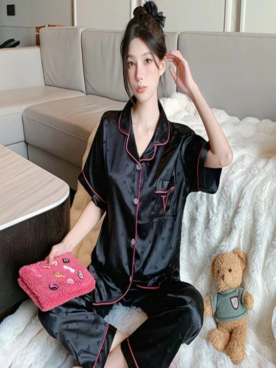 Pijama ayollar uchun atlasli shim va ko'ylak, uxlash va uy uchun atlasli shelkli