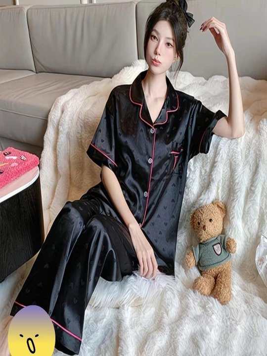 Pijama ayollar uchun atlasli shim va ko'ylak, uxlash va uy uchun atlasli shelkli