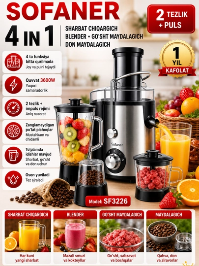Sharbat chiqargich Sofaner 4 tasi 1 da, blender, kofe maydalagich, maydalagich