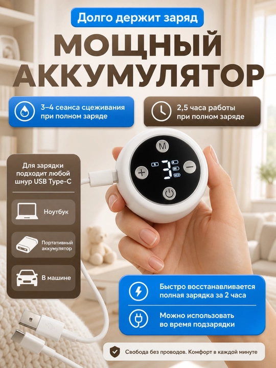 Elektr ko'krak pompasi, uch fazali, massaj funksiyali, oziqlantiruvchi shishasi bilan
