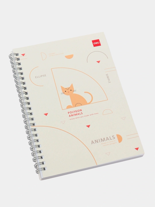 Блокнот спиральный Deli ELA560, серия Poligon Animals, A5, 60 листов, 70 г/м²