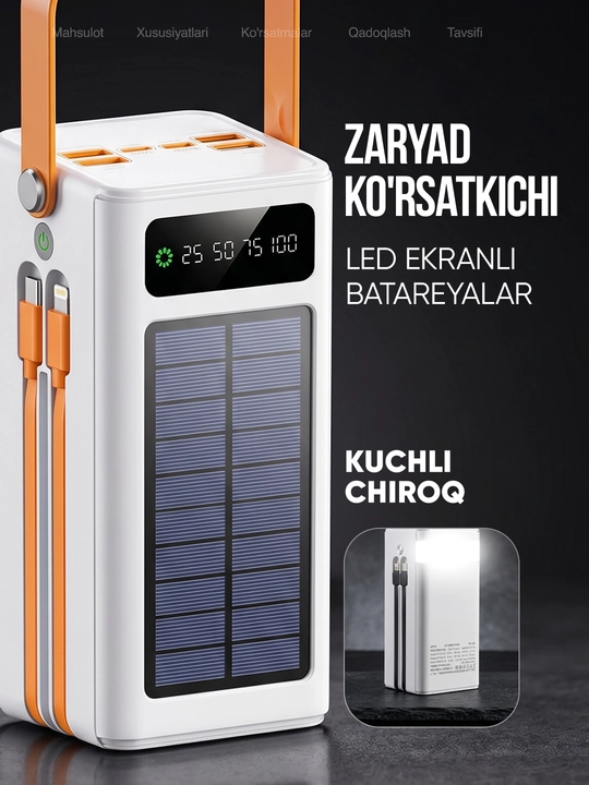 50000, 100000, 160000, 7 ta 1 da tez quvvatlanadigan tashqi quvvat banki akkumulyatori