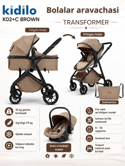 Детская коляска с большой сумкой, трансформер коляска — BABYMOM-K2KIDILO-ТЕМНКОР