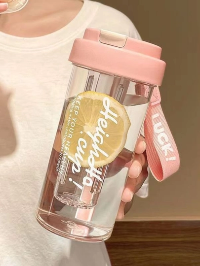 Бутылка для воды с трубочкой, современная бутылка "Принцесса" с сеточкой для фруктов,580мл — SHISHA-QIZSUVIDISH-РОЗОВ