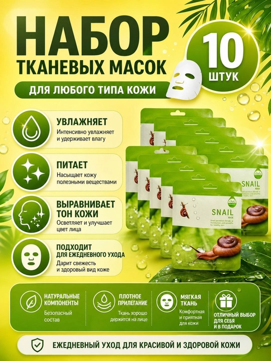 Набор тканевых масок для лица, комплекты из 5, 10 шт - 