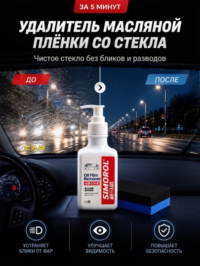Полировка автомобильных стекол, удаление масляной пленки со стекла, уход за автомобилем — INCAR-SIMOROL-БЕЛЫЙ