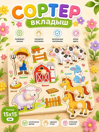 Деревянный сортер развивающая игрушка-головоломка для детей — INTOY-SORTERCHOP2-БЕЛЫЙ