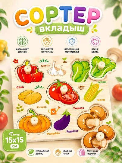 Деревянный сортер развивающая игрушка-головоломка для детей — INTOY-SORTERCHOP2-ОРАНЖ