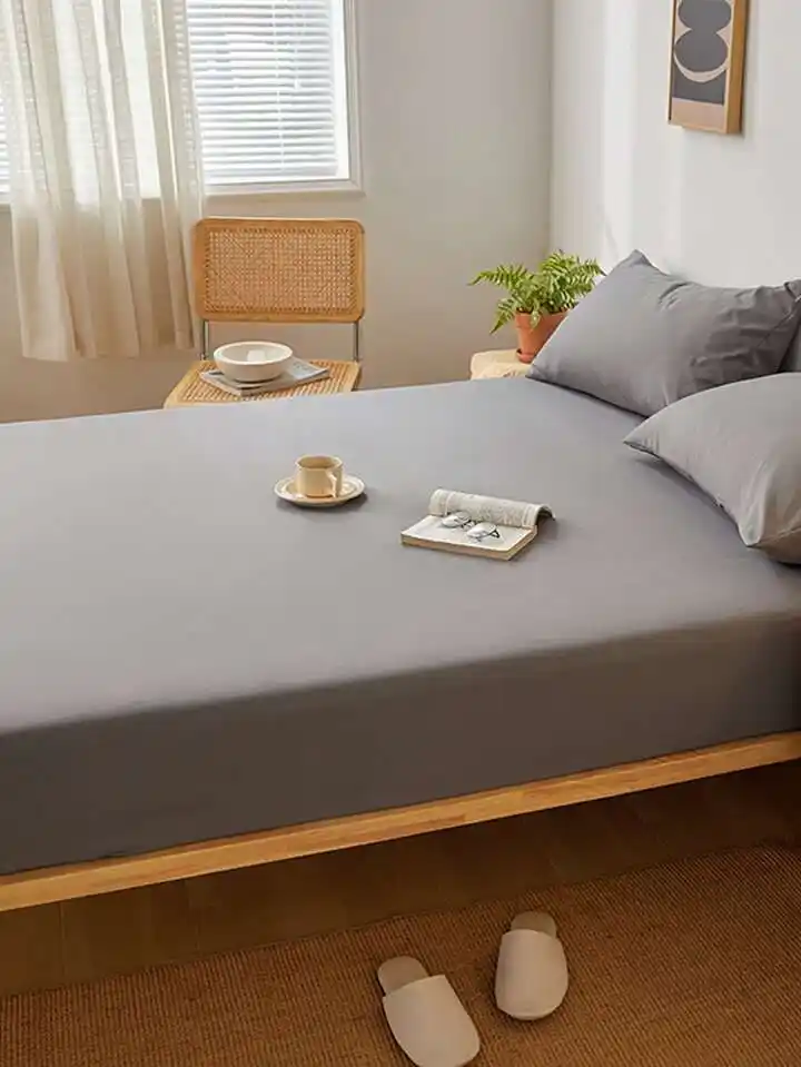 Простыня на резинке Linens 180×200×25 см, ранфорс 100% хлопок, серый, Германия 