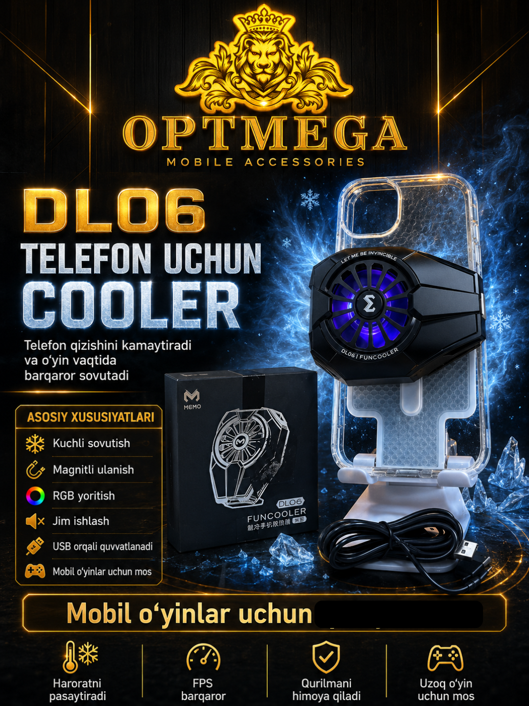 Telefonlar va smartfonlar uchun sovutgich.-01;-15 OPTMEGA