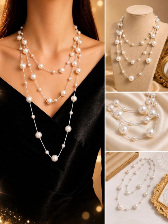 Ayollar marjoni – ko‘p qavatli marvaridli nafis zanjir Elegant aksessuar, taqinchoq