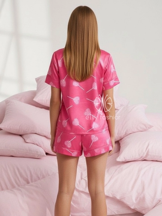 Ayollar pijamasi, yozgi, shortik bilan, ayollar uchun atlas pijama - EllyFashion