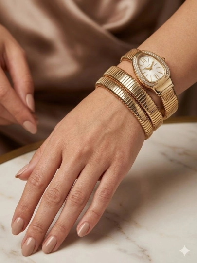 Женские часы Bvlgari Serpenti — двойная змейка, изысканный стиль — ELITE12-SNEAKE-ЗОЛОТ